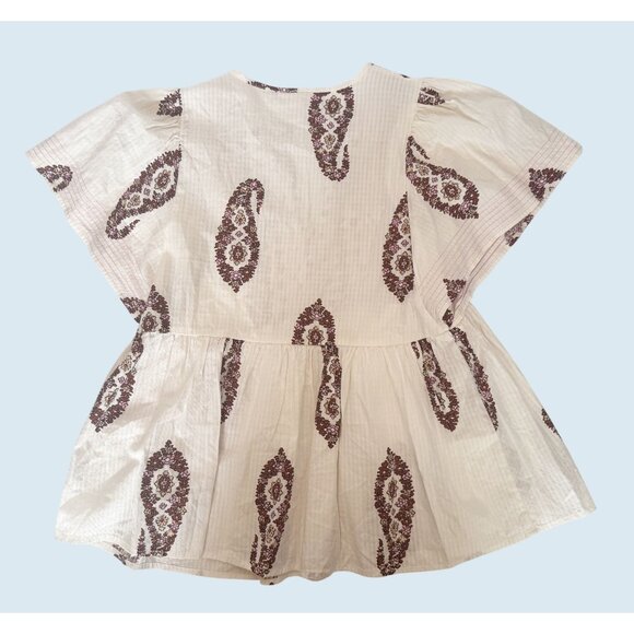 KNOX ROSE Boho Peasant Short Flutter Sleeve Peplum Blouse Top Size Small - Picture 5 of 7